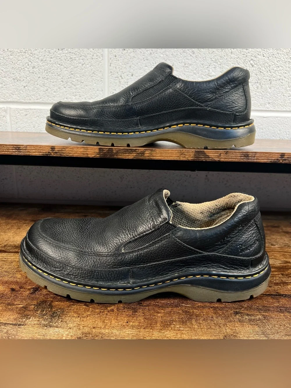 Dr. Martens Slip on Shoes Black Pebbled Leather Men's 11
